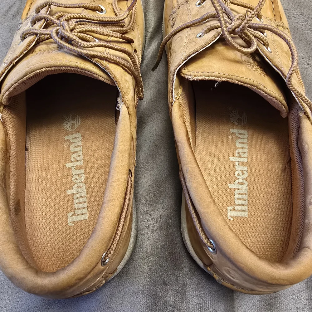 Timberland 45596 Tan Leather Boat Shoes Lace Up‎ Comfort Rubber Sole Men's 8.5 M
